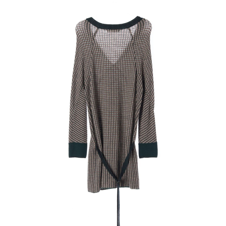 시스템 울76% 그린 체크 벨트 브이넥 니트원피스 S 이미지