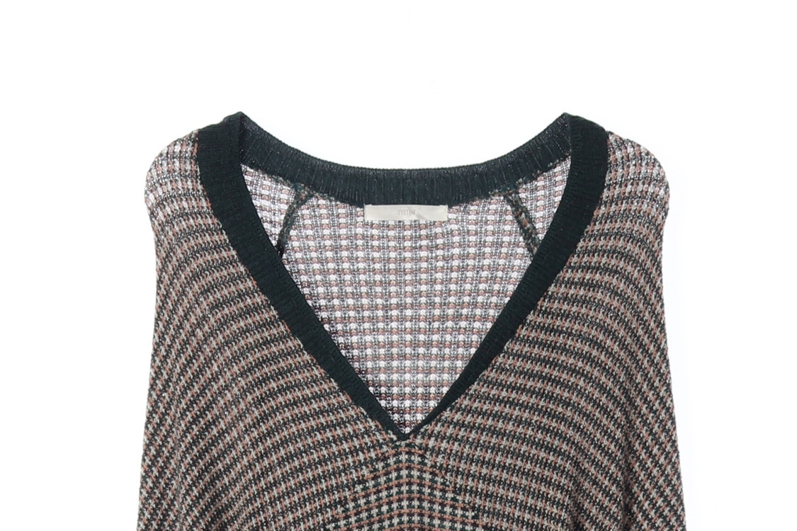 시스템 울76% 그린 체크 벨트 브이넥 니트원피스 S 이미지