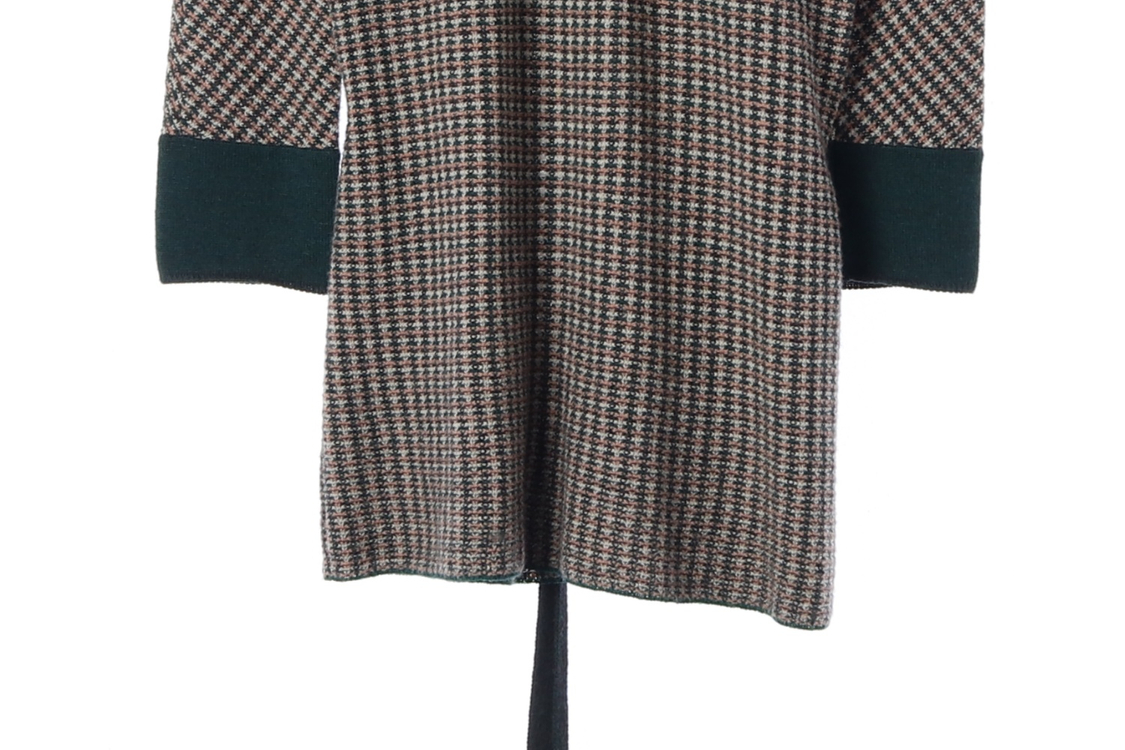 시스템 울76% 그린 체크 벨트 브이넥 니트원피스 S 이미지