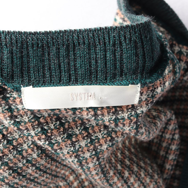 시스템 울76% 그린 체크 벨트 브이넥 니트원피스 S 이미지