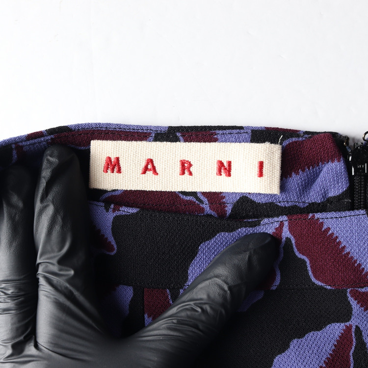 MARNI 마르니 울100% 네이비 패턴 미니 플레어스커트 치마 38--4