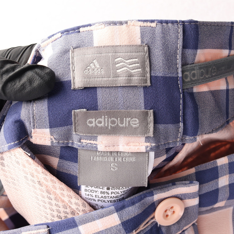 아디다스 골프 핑크 퍼플 체크 아디퓨어 슬랙스 팬츠 S--5