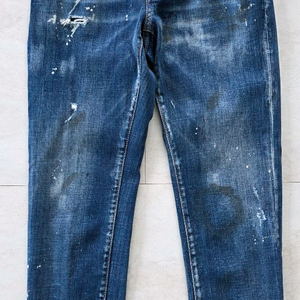 디스퀘어드2 가죽패치 데미지가공 여성 데님 청바지.36.