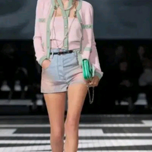 샤넬 24C 4포켓 캐시미어 가디건 핑크/그린