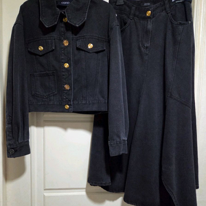 오즈세컨 블랙 데님 자켓 & 스커트 셋업