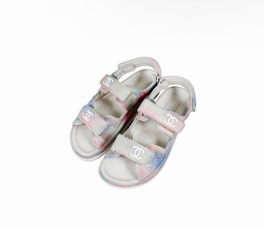 [38.5] 샤넬 여성 멀티 CC로고 벨크로 뮬 샌들 레인보우 파스텔 이미지