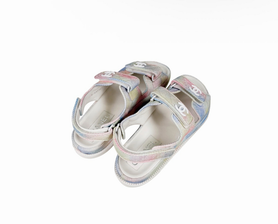 [38.5] 샤넬 여성 멀티 CC로고 벨크로 뮬 샌들 레인보우 파스텔 이미지