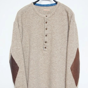 Kapital 캐피탈 헨리넥 가죽패치 니트 스웨터