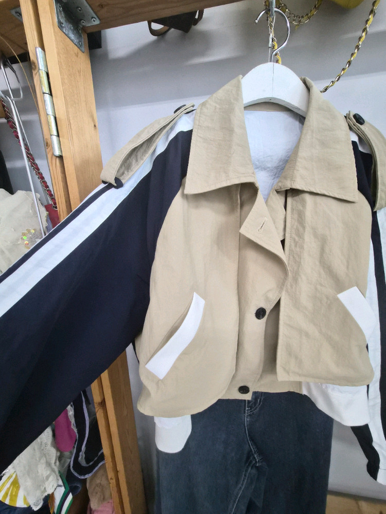 레터링 트렌치점퍼.디자이너 와이드데님--13