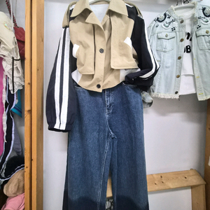 레터링 트렌치점퍼.디자이너 와이드데님