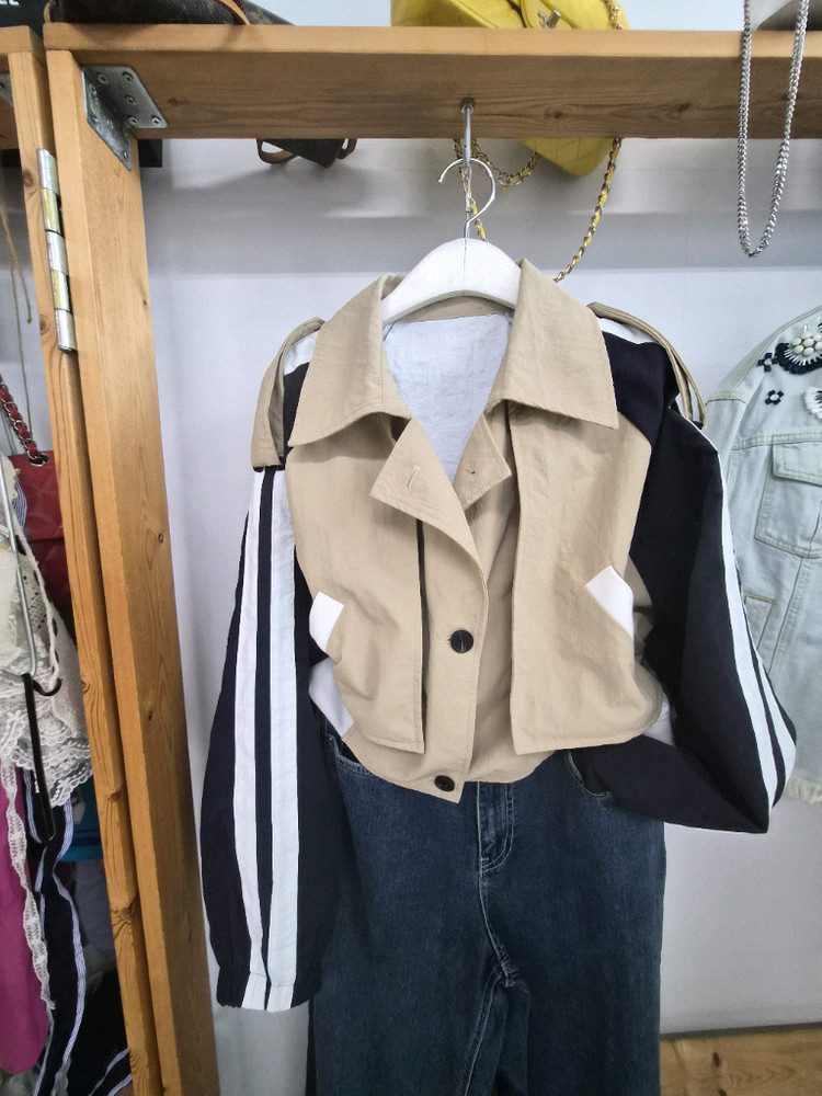 레터링 트렌치점퍼.디자이너 와이드데님--1