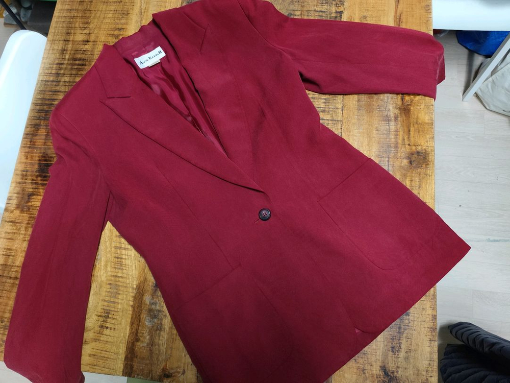 Anne Klein II 버건디 실크 블레이저--2