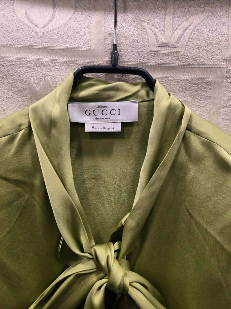 새상품) 구찌 GUCCI 유니폼 리본 블라우스 올리브 그린 실크 36(S 이미지