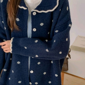 [새상품]로미스토리 세일러카라 빅카라 러블리 도트 프링스 가디건 네이비