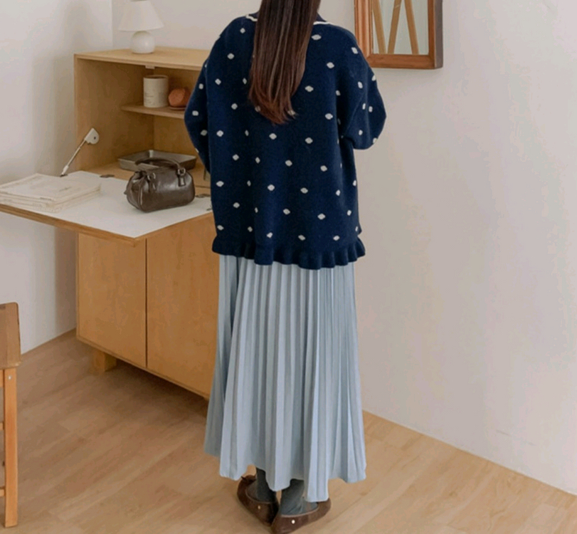 [새상품]로미스토리 세일러카라 빅카라 러블리 도트 프링스 가디건 네이비--2