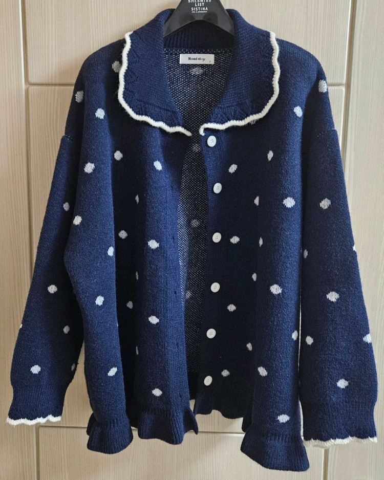 [새상품]로미스토리 세일러카라 빅카라 러블리 도트 프링스 가디건 네이비--5