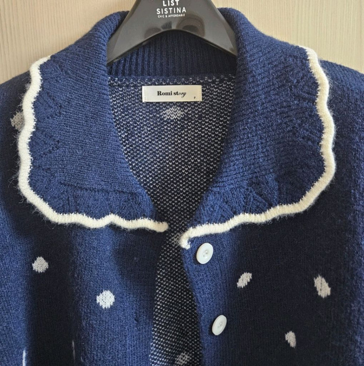 [새상품]로미스토리 세일러카라 빅카라 러블리 도트 프링스 가디건 네이비--7