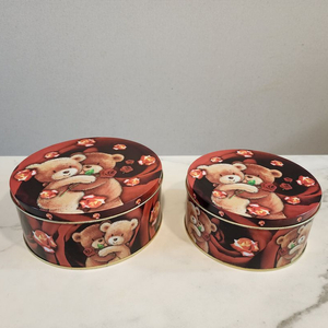 [틴케이스] 빈티지 모티브의 곰돌이 장미 틴케이스 2개 세트