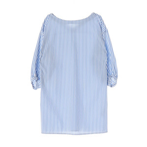 ZARA 자라 블루 스트라이프 오버핏 백 V넥 긴팔 원피스 드레스 S 이미지