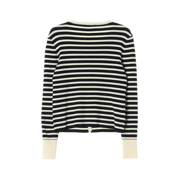 ZARA 자라 블랙 아이보리 스트라이프 골지 라운드 가디건 M 이미지
