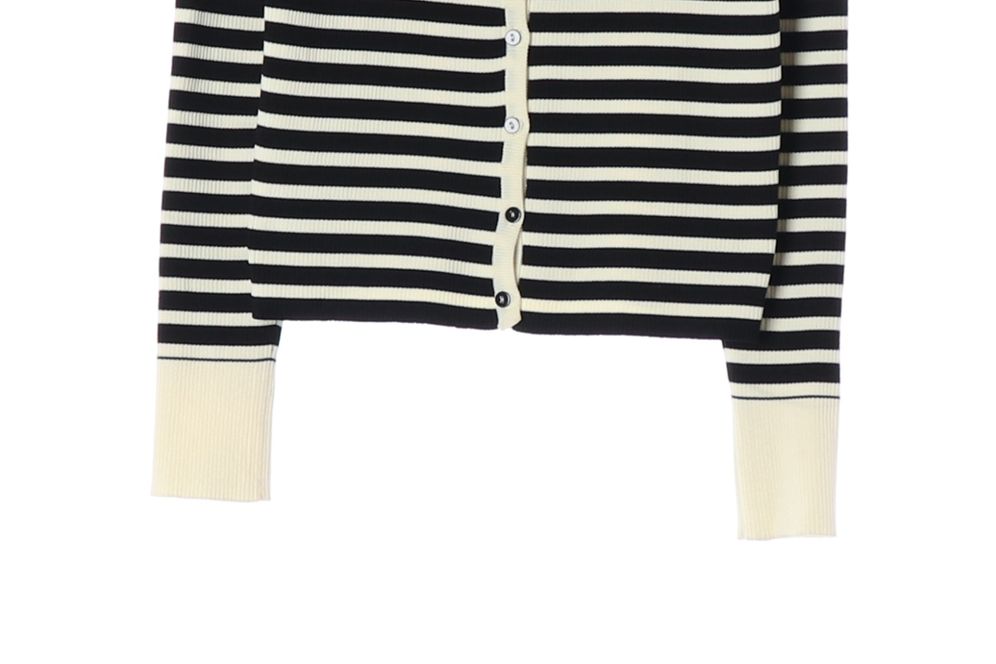 ZARA 자라 블랙 아이보리 스트라이프 골지 라운드 가디건 M 이미지
