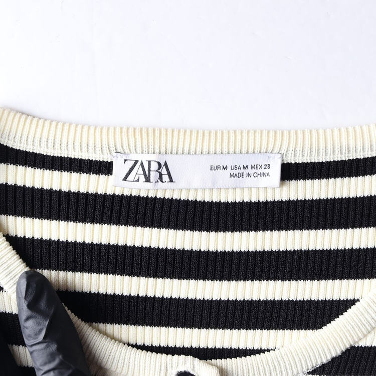 ZARA 자라 블랙 아이보리 스트라이프 골지 라운드 가디건 M 이미지