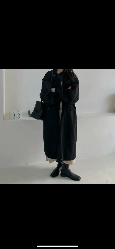 [F] 오버핏 롱 야상 점퍼 블랙 이미지