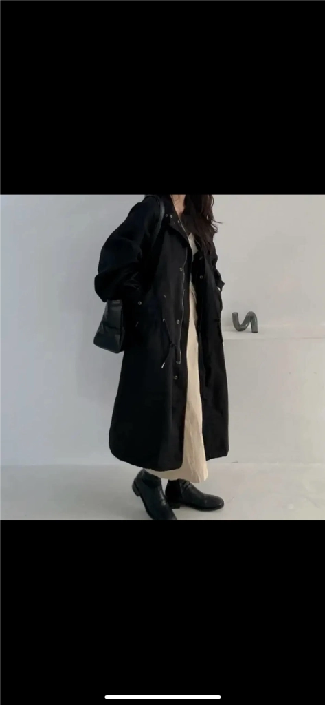 [F] 오버핏 롱 야상 점퍼 블랙 이미지