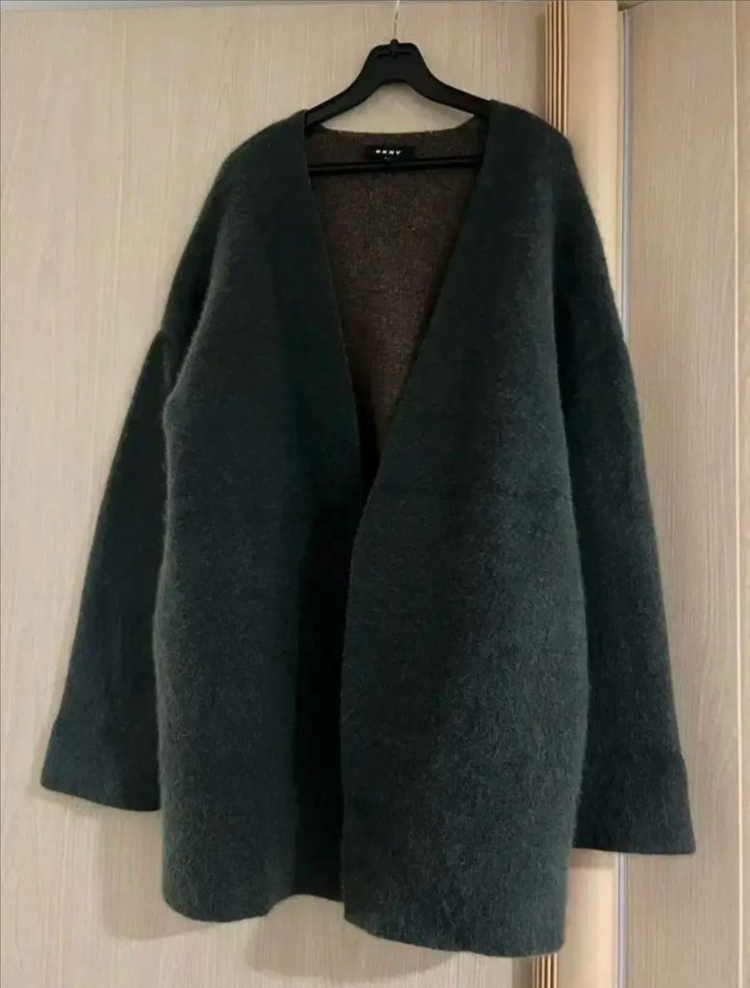 DKNY 라쿤50% 오픈 롱가디건 카키 그린 브이넥 루즈핏 올드머니룩 이미지