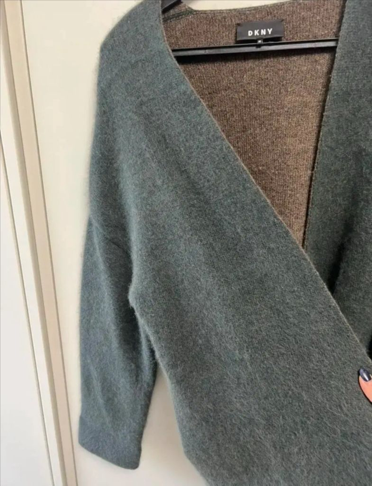 DKNY 라쿤50% 오픈 롱가디건 카키 그린 브이넥 루즈핏 올드머니룩 이미지