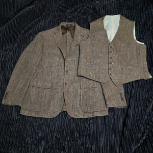 폴로 린넨실크 RL67 헤링본투피스 브라운 자켓 44R