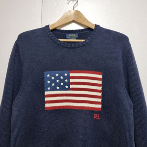 남성 레어 미국제조 폴로 POLO 빅 성조기 코튼 긴팔 니트 스웨터
