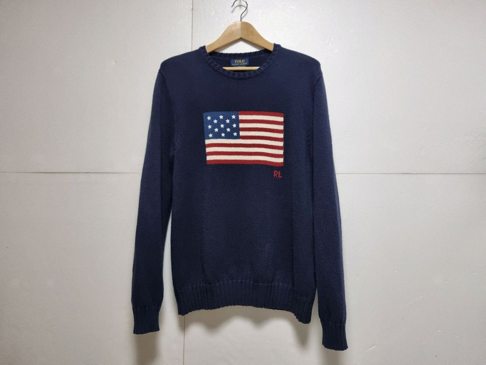남성 레어 미국제조 폴로 POLO 빅 성조기 코튼 긴팔 니트 스웨터--1