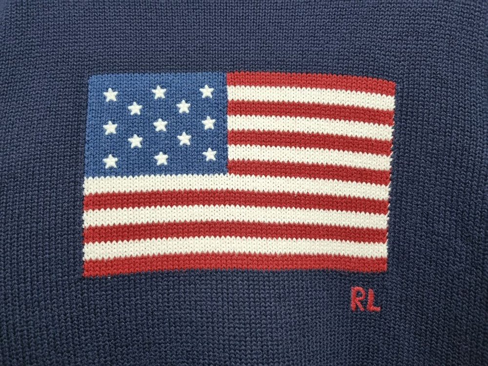 남성 레어 미국제조 폴로 POLO 빅 성조기 코튼 긴팔 니트 스웨터--2