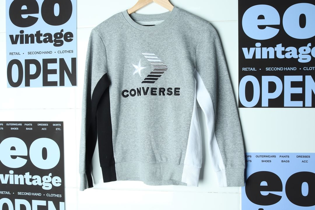 (F) 컨버스 맨투맨 티셔츠 아동 검흰 그레이 이미지