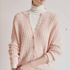 시에 멜리 알파카 케이블 가디건 페일핑크