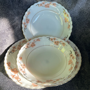 빈티지 오파롱 매화 밀크글라스 그릇 접시 플레이트 세트 이미지
