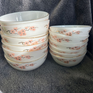 빈티지 오파롱 매화 밀크글라스 밥그릇 국그릇 세트 이미지