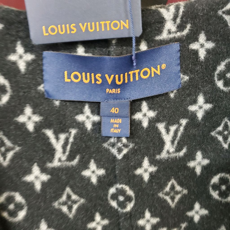 루이비통 후드 랩 코트 블랙 화이트--2