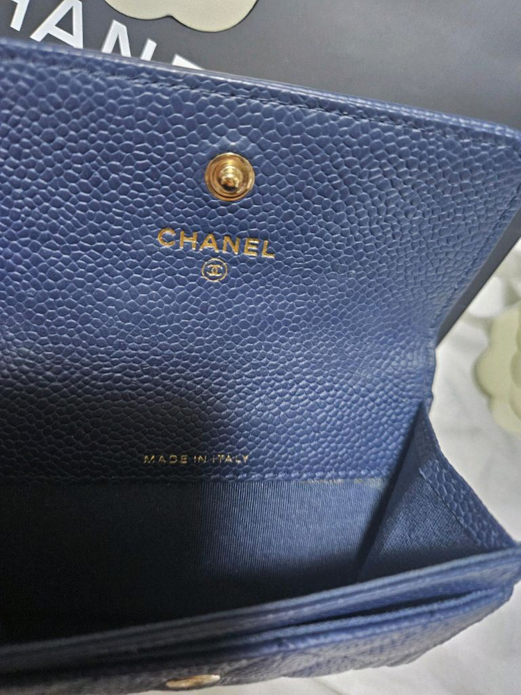 샤넬 보이 캐비어 카드지갑 네이비 샴페인골드 풀박스 이미지