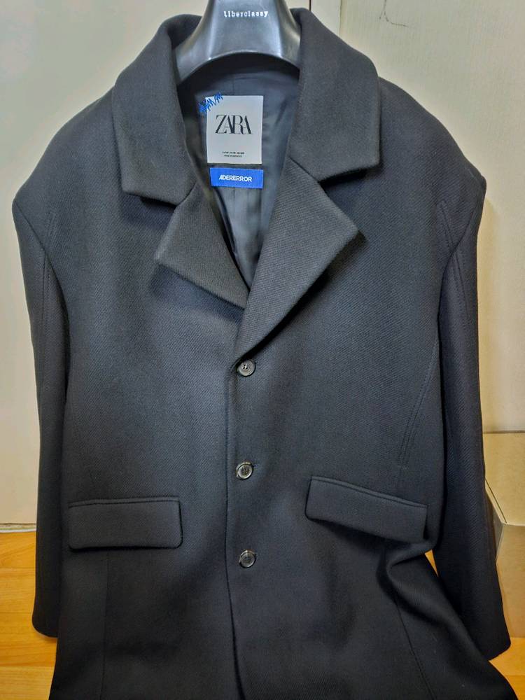 자라 x 아더에러 울 블렌드 오버사이즈 코트 블랙--1