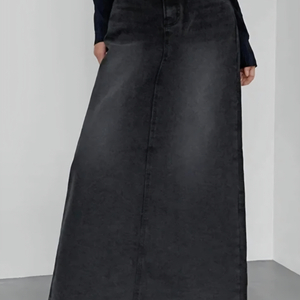 [새상품] 데님 롱 스커트, 청, 블랙, 55~66