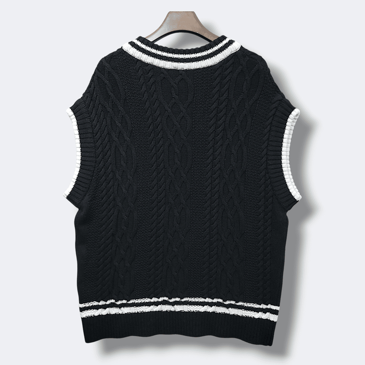 [2XL] 라이프워크 블랙 오버핏 케이블 브이넥 니트 조끼 이미지