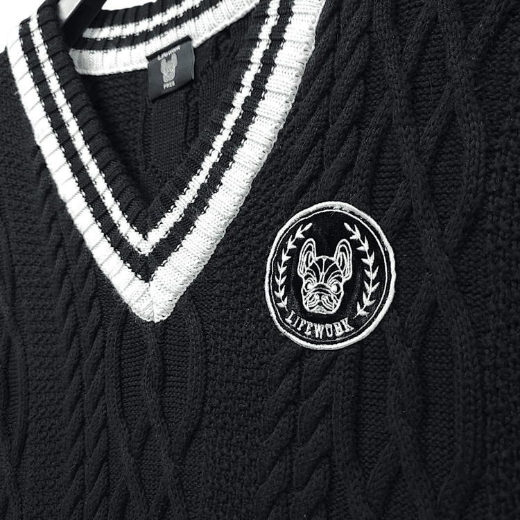 [2XL] 라이프워크 블랙 오버핏 케이블 브이넥 니트 조끼 이미지