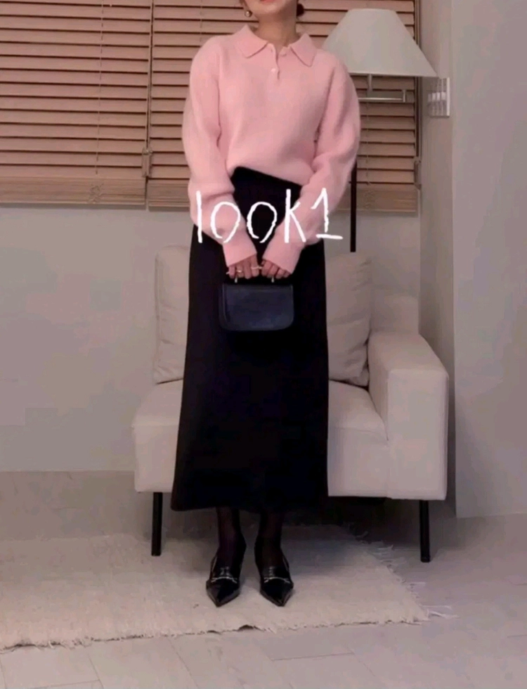히찌 앙고라 카라 니트 탑 - 핑크 이미지