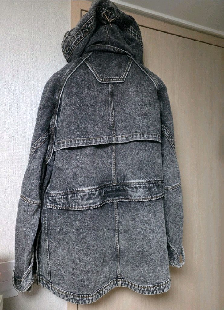 준지 후디드 라이트 그레이 워싱 오버사이즈 데님 자켓 44--11