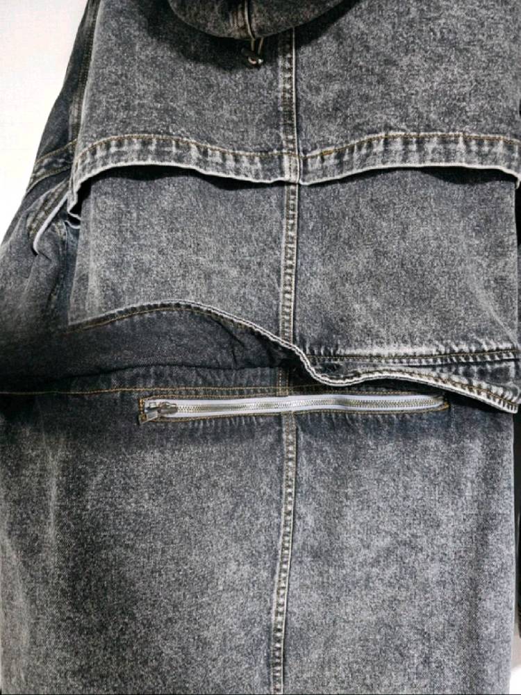 준지 후디드 라이트 그레이 워싱 오버사이즈 데님 자켓 44--12