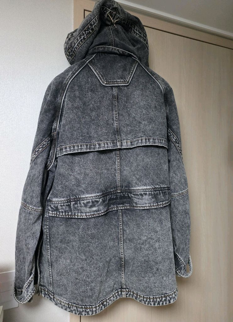 준지 후디드 라이트 그레이 워싱 오버사이즈 데님 자켓 44--2