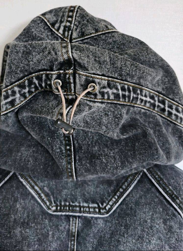 준지 후디드 라이트 그레이 워싱 오버사이즈 데님 자켓 44--5