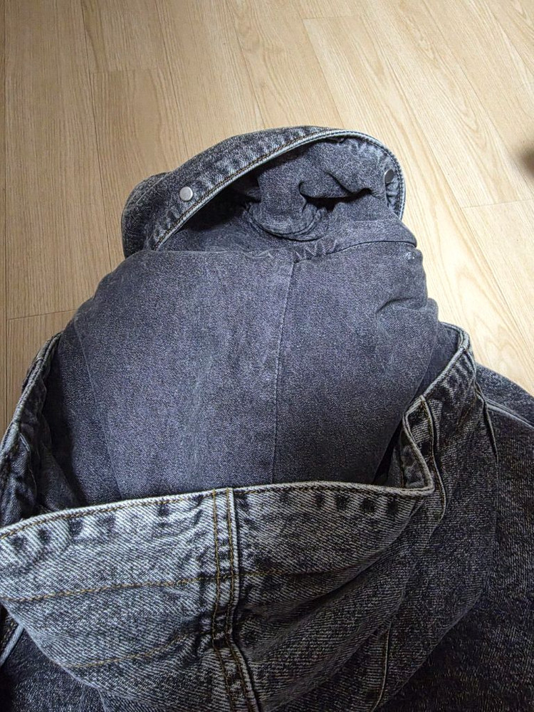 준지 후디드 라이트 그레이 워싱 오버사이즈 데님 자켓 44--6